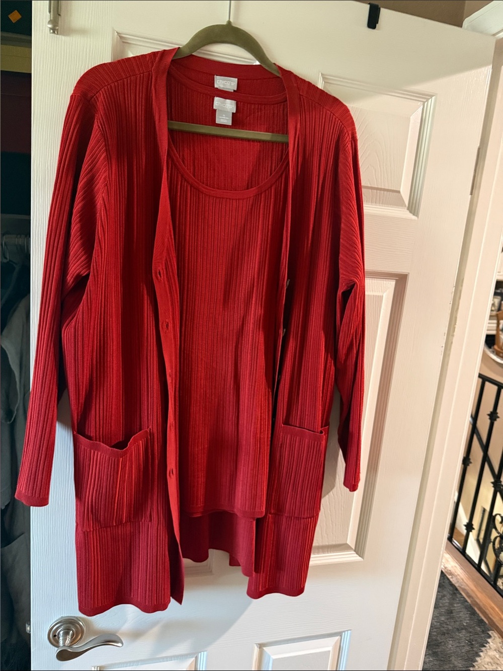 Chico's Ribbed Open-Front Cardigan and Tank Set - burnt orange